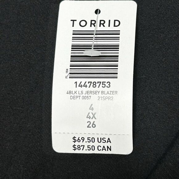 Torrid Womens 4X Black Jersey‎ Knit 3/4 Roll Tab Sleeve Blazer Open Front NWT - Picture 4 of 11